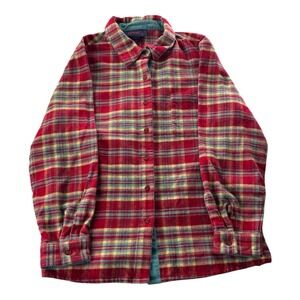Denim & Co Vintage Plaid Flannel Shirt Jacket Womens M Red Teal Cotton Hong Kong